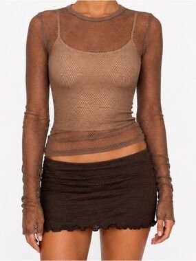 Urban Outfitters Brown Mesh Long Sleeve Top